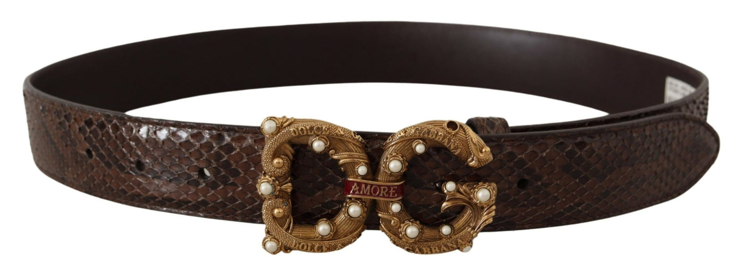 Dolce & Gabbana Brauner Amore Tierdruck Exotisches Leder Logo Schnalle Gürtel