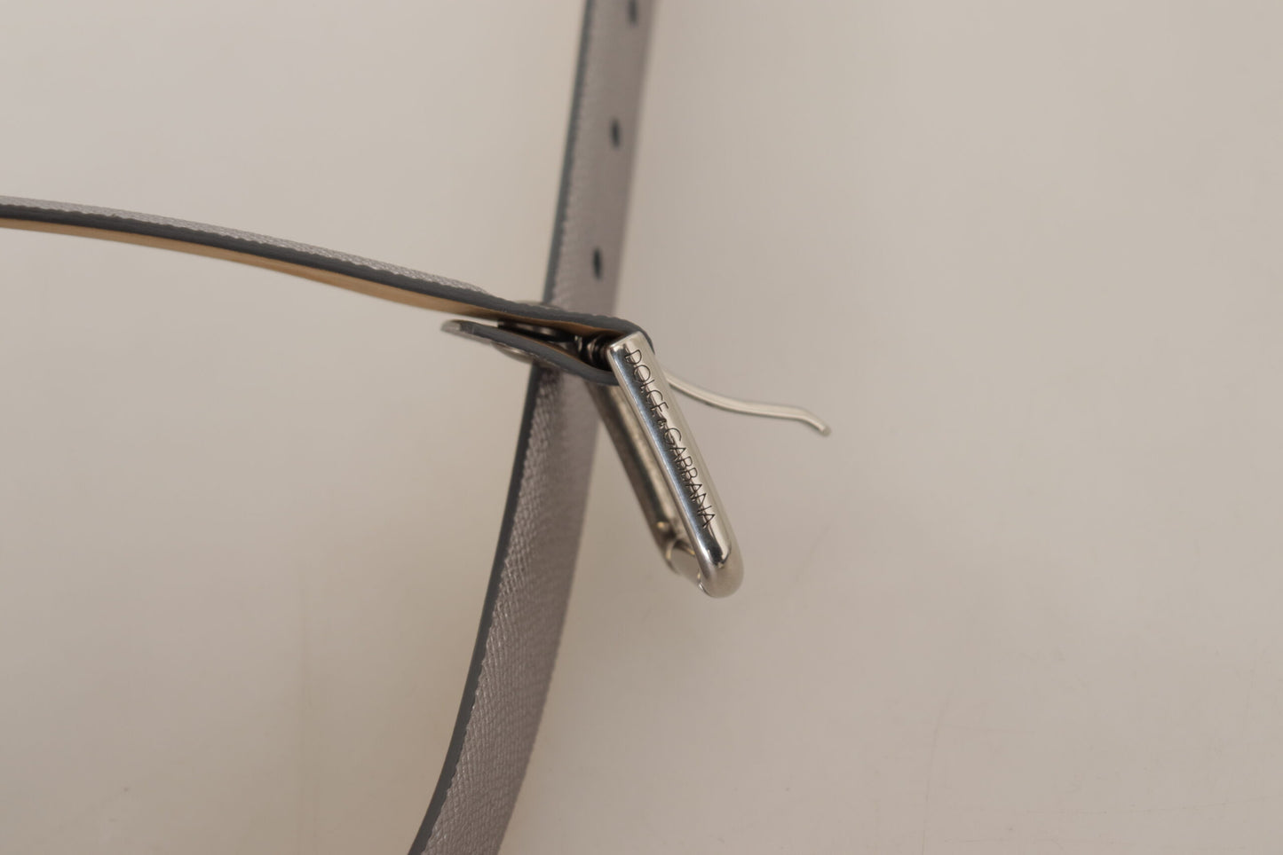 Dolce & Gabbana Metallic Silber Leder Metall Gürtelschnalle