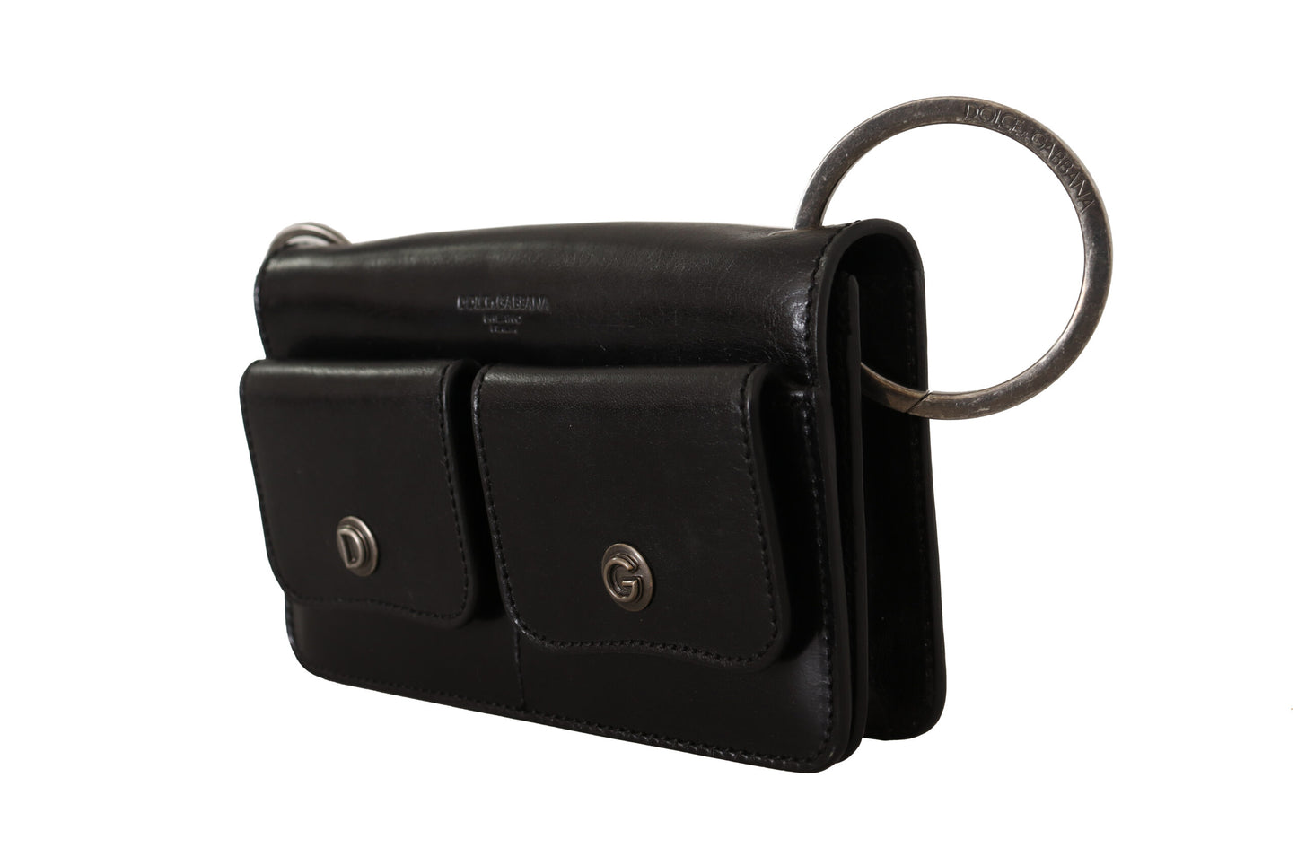 Dolce & Gabbana Schwarzes Lederhandtäschchen Mini Bag Card Bill Wallet