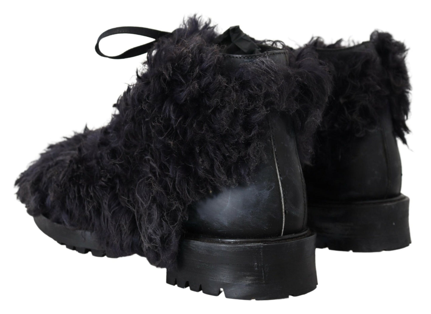 Dolce & Gabbana Schwarz Leder Combat Shearling Stiefel Schuhe