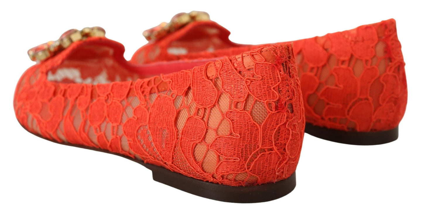 Dolce & Gabbana Rot Taormina Spitze Kristalle Ballett Flats Schuhe