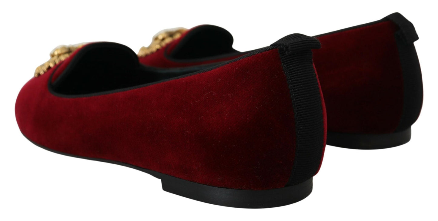 Dolce & Gabbana Bordeaux Samt Slip-On Loafers Flache Schuhe