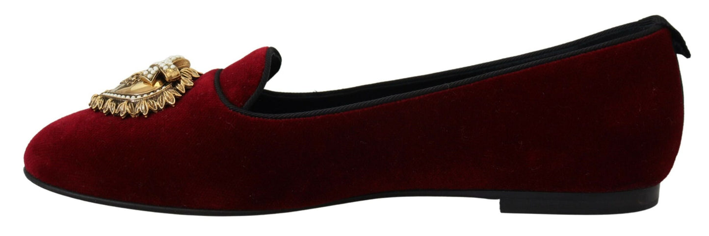 Dolce & Gabbana Bordeaux Samt Slip-On Loafers Flache Schuhe