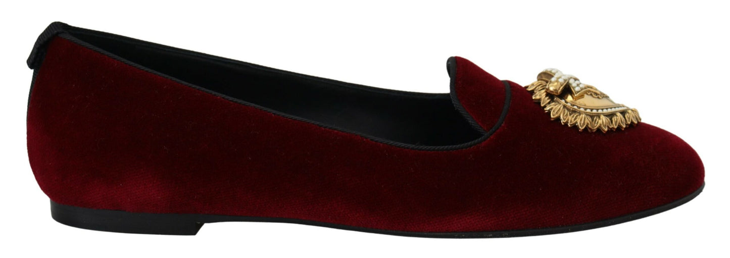 Dolce & Gabbana Bordeaux Samt Slip-On Loafers Flache Schuhe