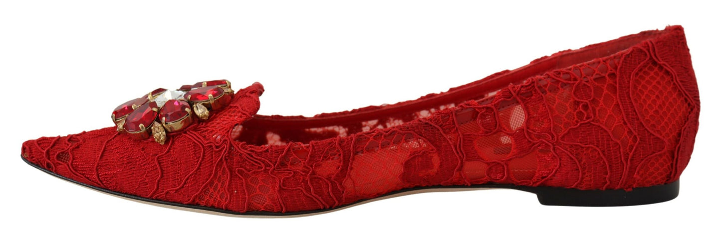 Dolce & Gabbana Rot Taormina Kristalle Loafers Flats Schuhe