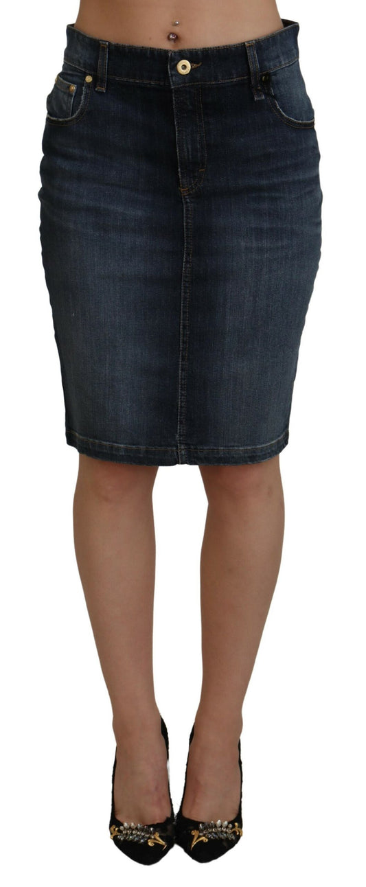 Fiorucci Dunkelblau gewaschener Denimrock mit mittlerer Taille und Bleistiftschnitt