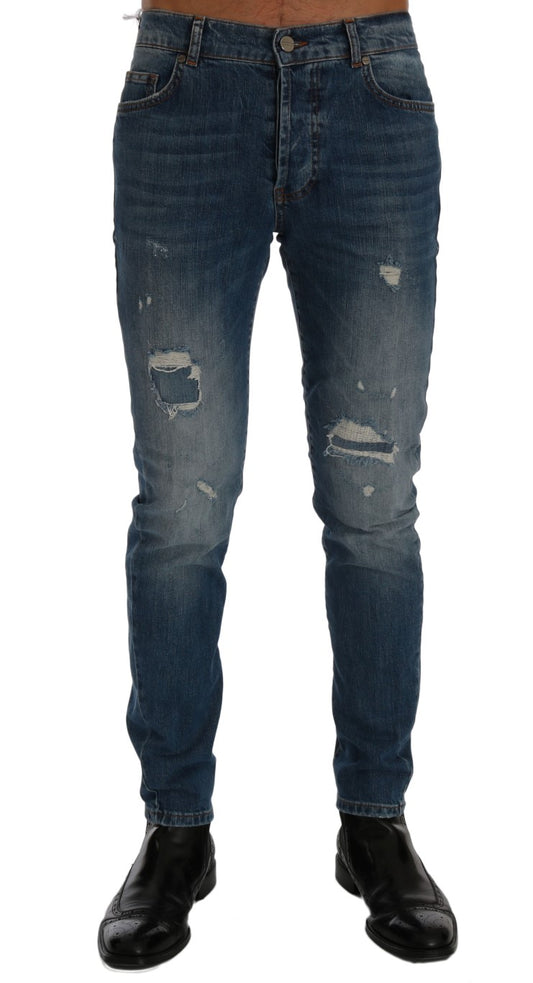 Frankie Morello Blaue Waschung Zerrissene Dunfermile Slim Fit Jeans