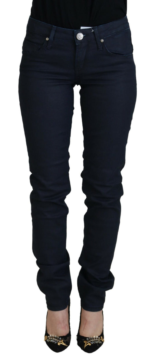 Acht Blaue Baumwolle Niedrige Taille Slim Fit Damen Casual Denim Jeans