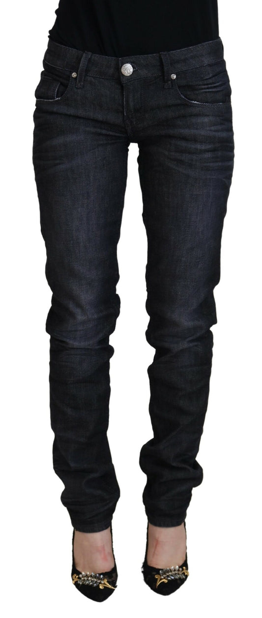 Acht Schwarze Baumwolle mit niedriger Taille Slim Fit Damen Casual Denim Jeans