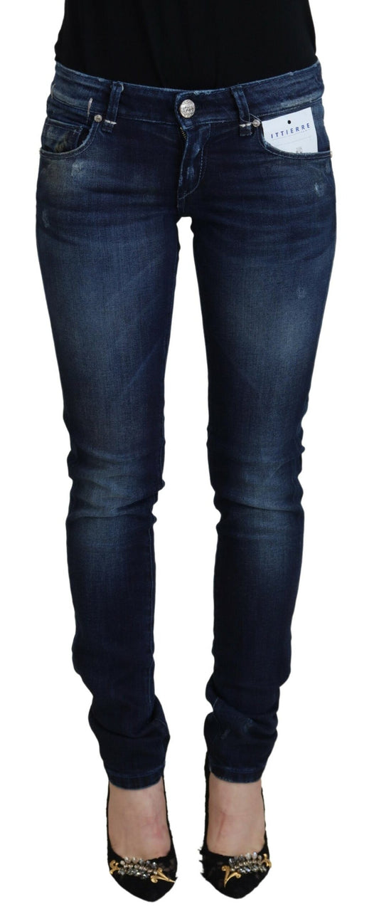 Acht Blaue Baumwolle Niedrige Taille Slim Fit Damen Casual Denim Jeans