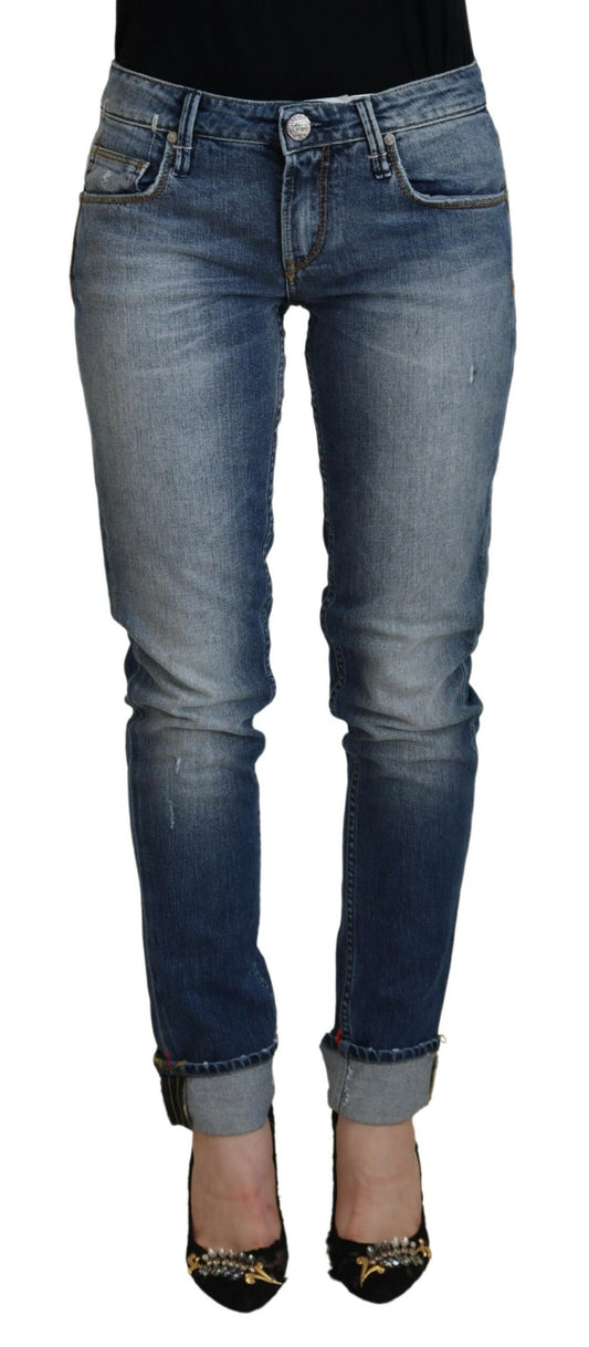 Acht Blau gewaschene Baumwolle mit niedriger Taille Damen Casual Jeans