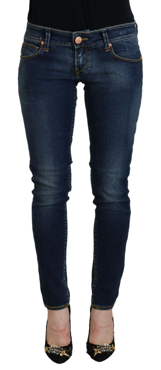 Acht Blaue Baumwolle Niedrige Taille Skinny Frauen Casual Jeans