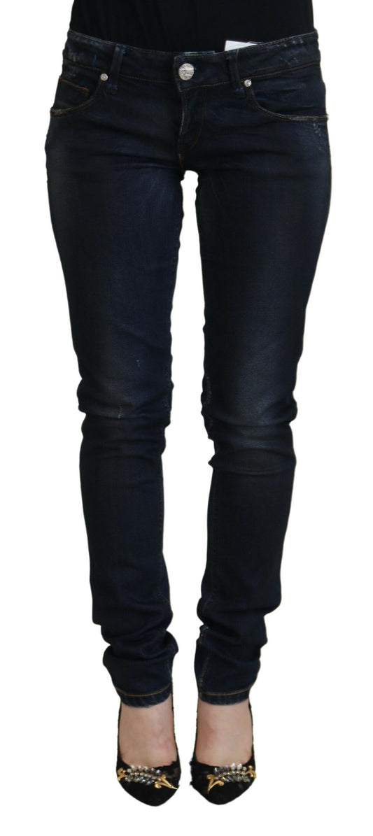 Acht Blaue Baumwolle Niedrige Taille Slim Fit Damen Casual Jeans