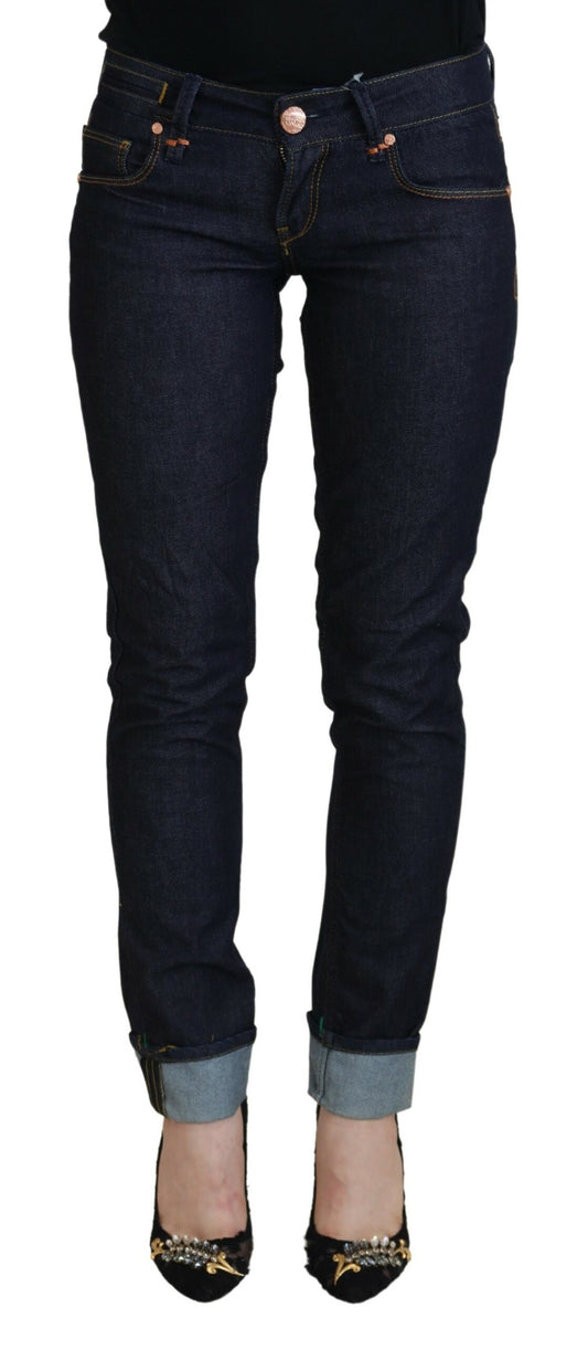 Acht Blaue Baumwolle Niedrige Taille Slim Fit Damen Casual Jeans