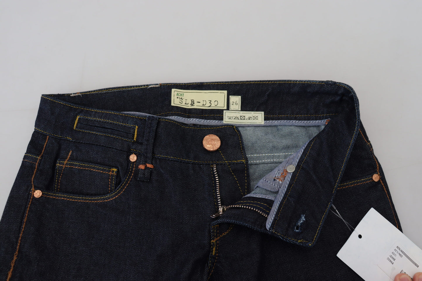 Acht Blaue Baumwolle Niedrige Taille Slim Fit Damen Casual Jeans