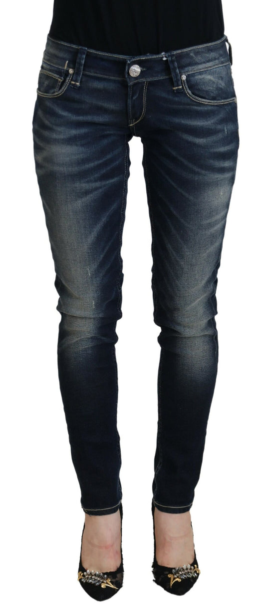Acht Blau gewaschene Baumwolle Slim Fit Damen Denim Jeans