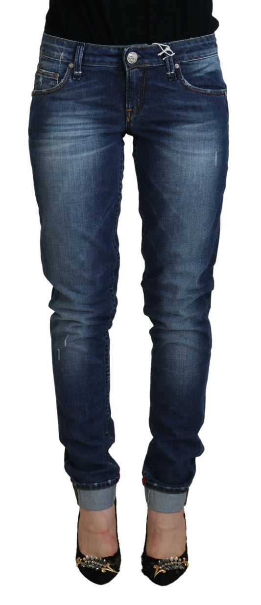 Acht Blau gewaschene Baumwolle Slim Fit Damen Denim Jeans