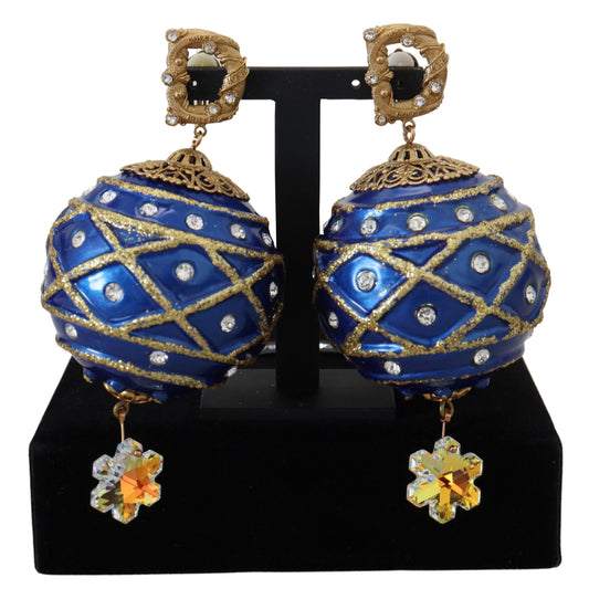 Dolce & Gabbana Gold Messing Blau Dangle Ball Crystal Clip On Ohrringe