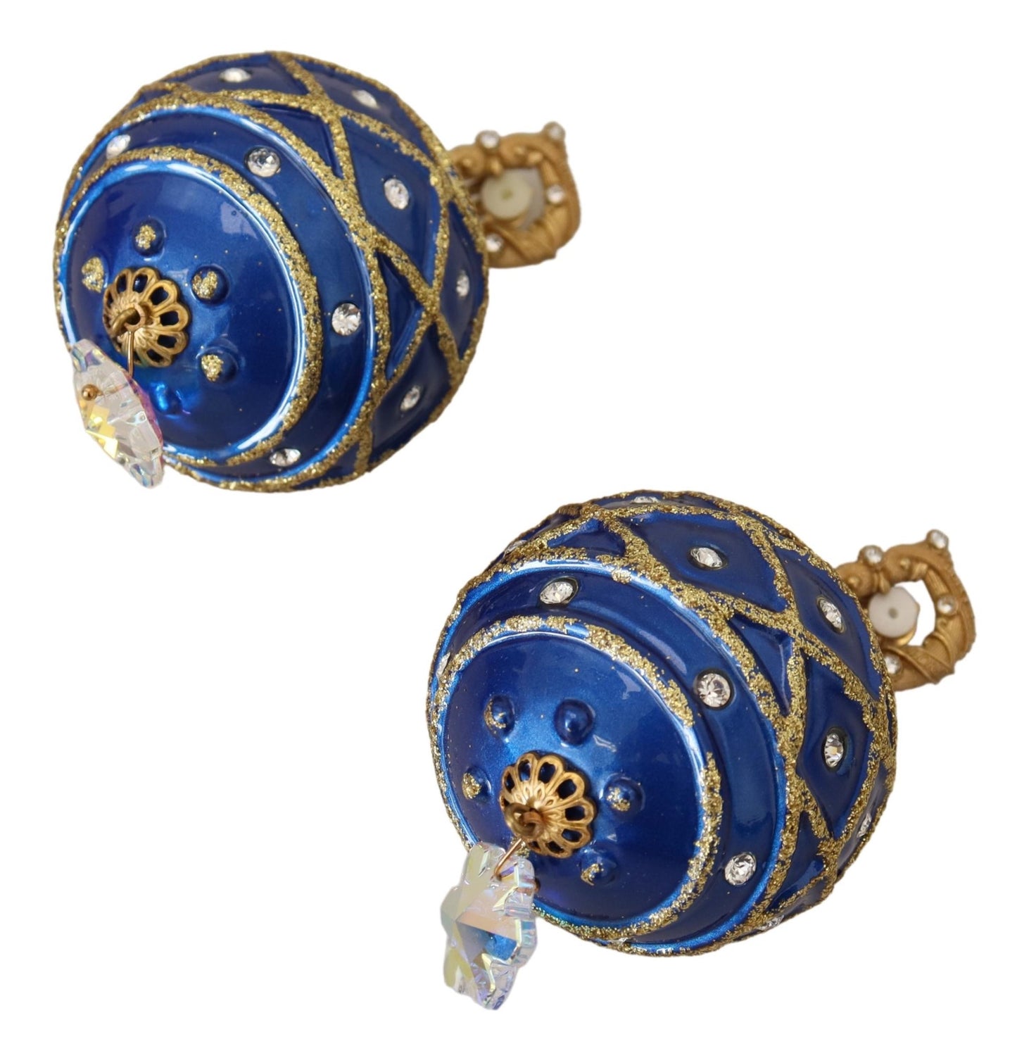 Dolce & Gabbana Gold Messing Blau Dangle Ball Crystal Clip On Ohrringe