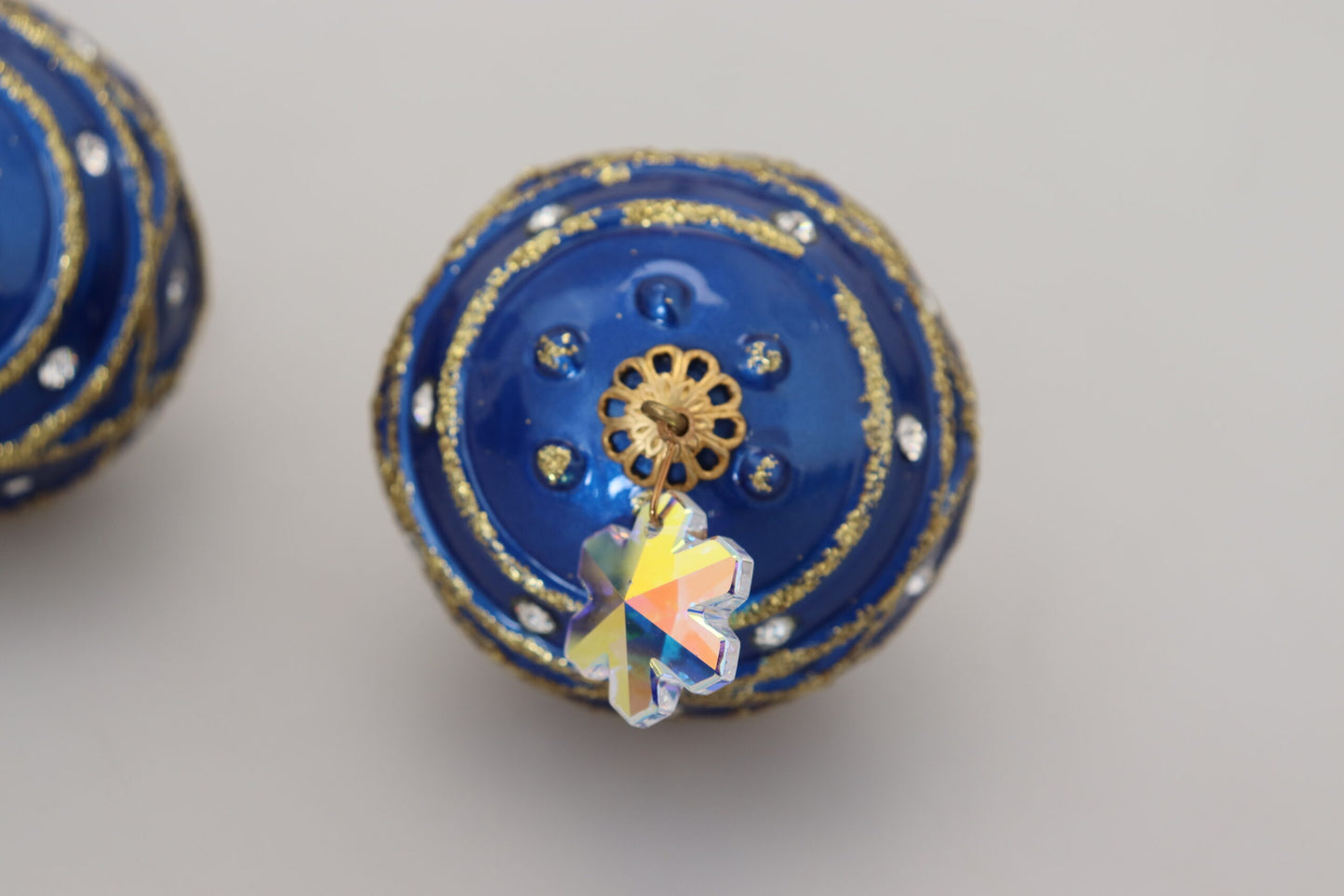 Dolce & Gabbana Gold Messing Blau Dangle Ball Crystal Clip On Ohrringe