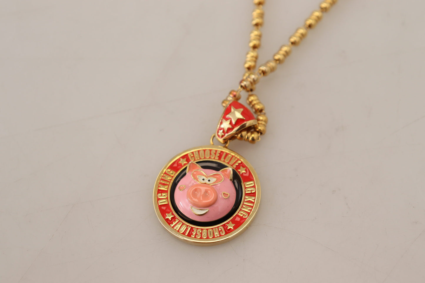 Dolce & Gabbana Gold Messing Kette SUPER PIG Anhänger Logo Halskette