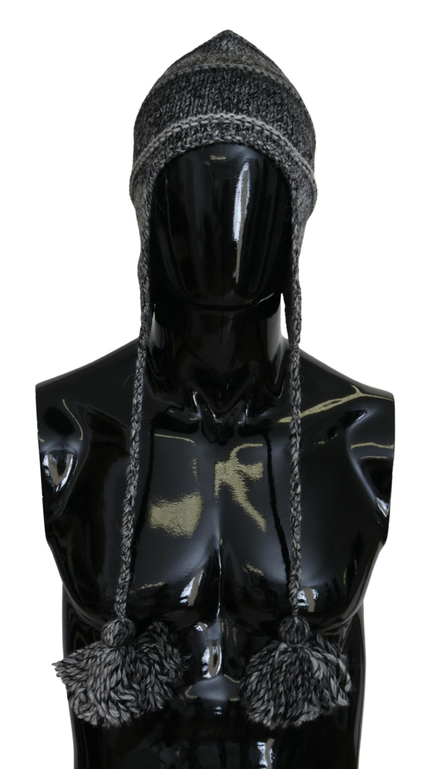 Dolce & Gabbana Graue Warme Fleece Ohrenklappen Strickmütze Beanie