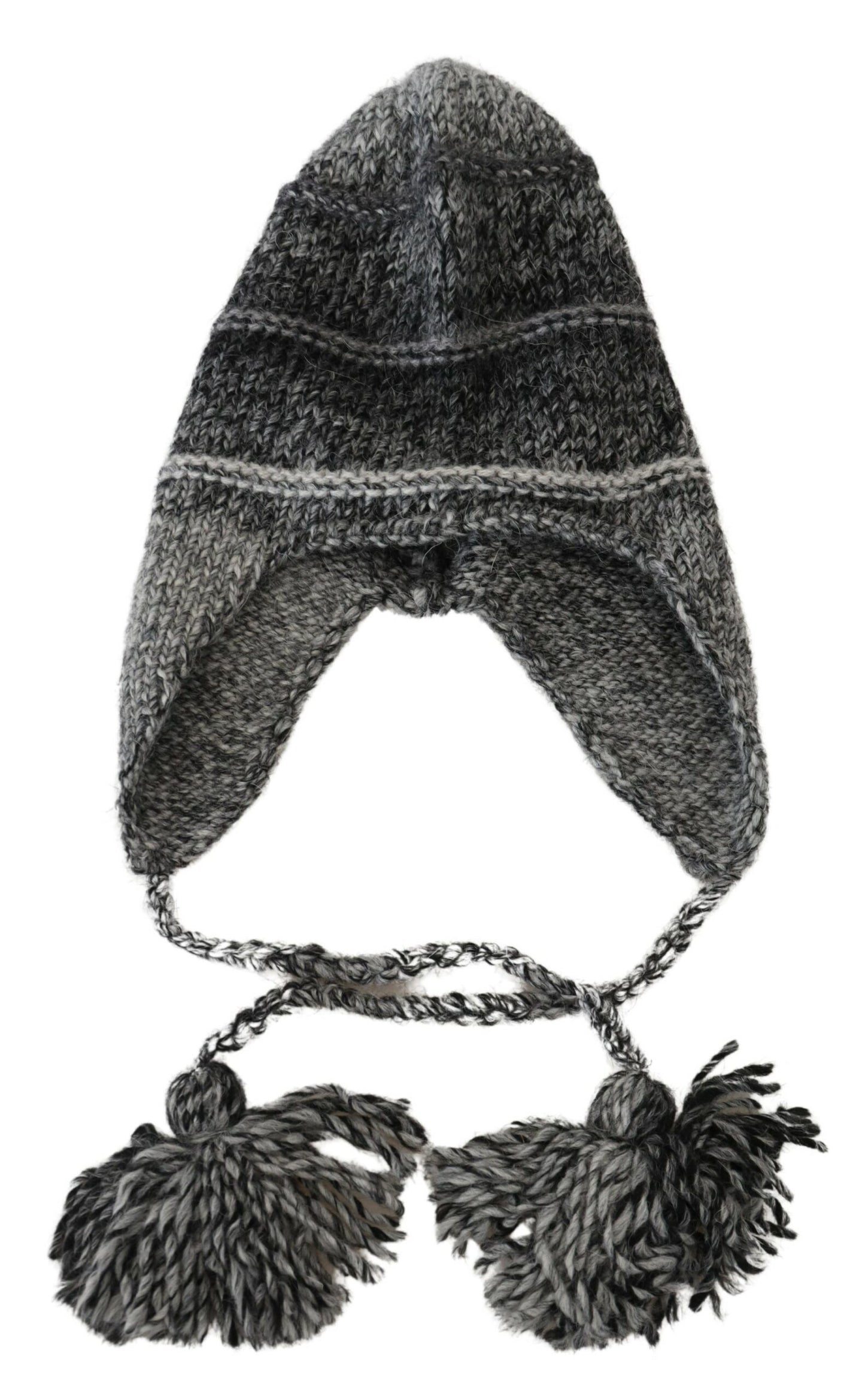 Dolce & Gabbana Graue Warme Fleece Ohrenklappen Strickmütze Beanie