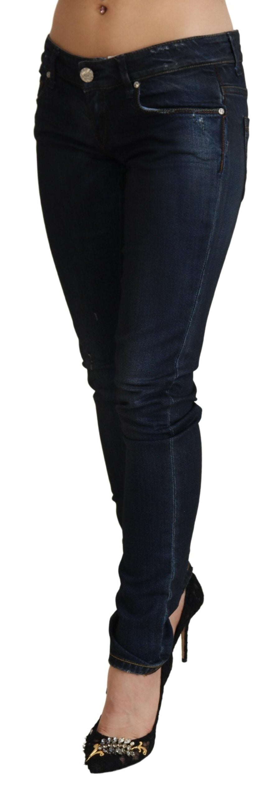 Acht Blaue Low Waist Slim Fit Damen Denim Jeans