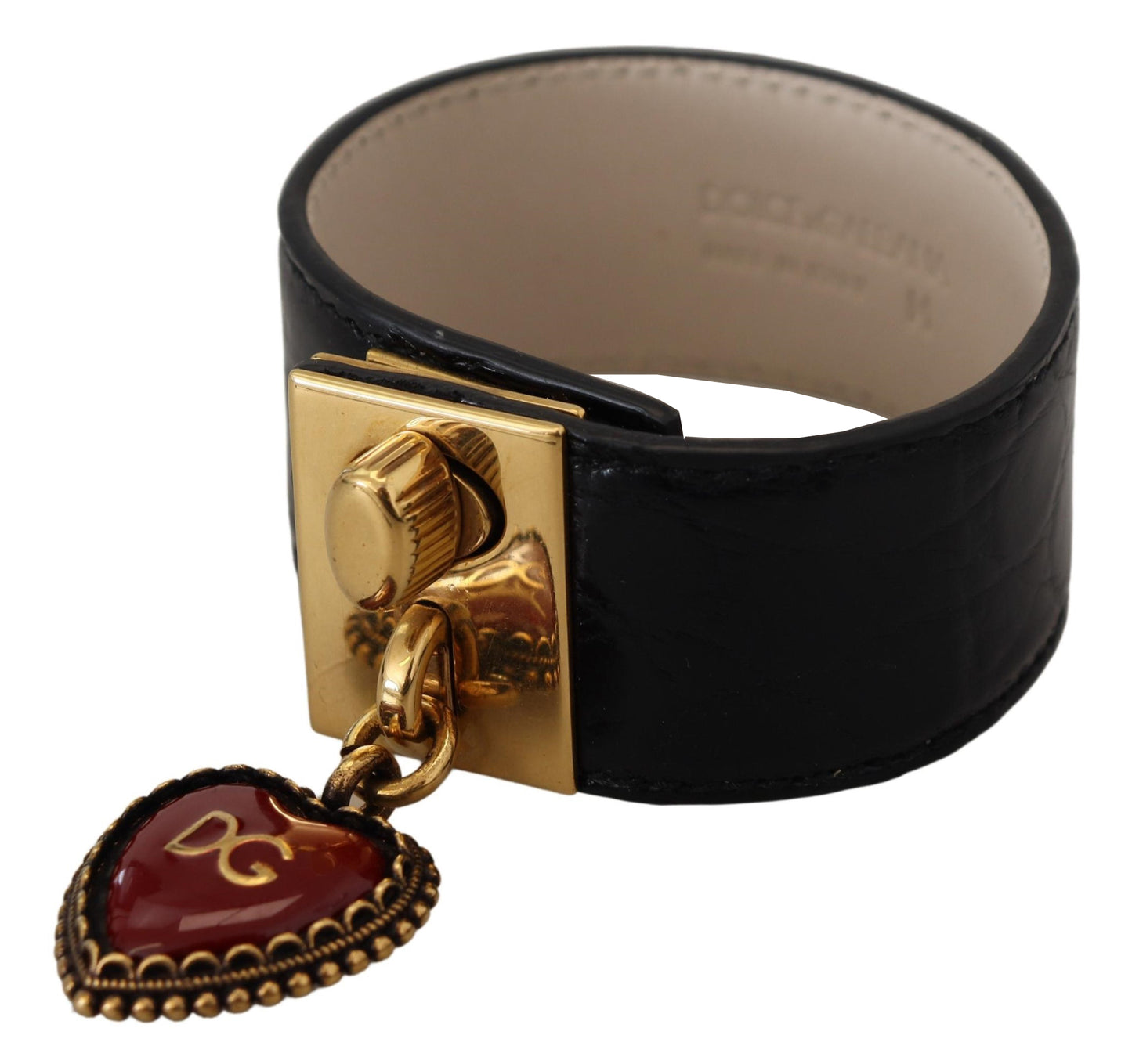 Dolce & Gabbana Schwarzes Dauphine Leder DG Herz Schlüsselanhänger Armband