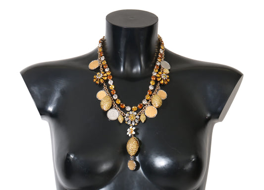 Dolce & Gabbana Gold Messing Kristall Logo Ananas Statement Halskette