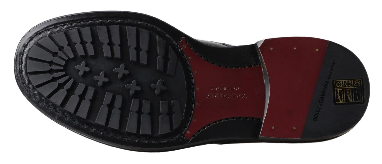 Dolce & Gabbana Schwarze Leder Herren Kurzstiefel Schnürschuhe