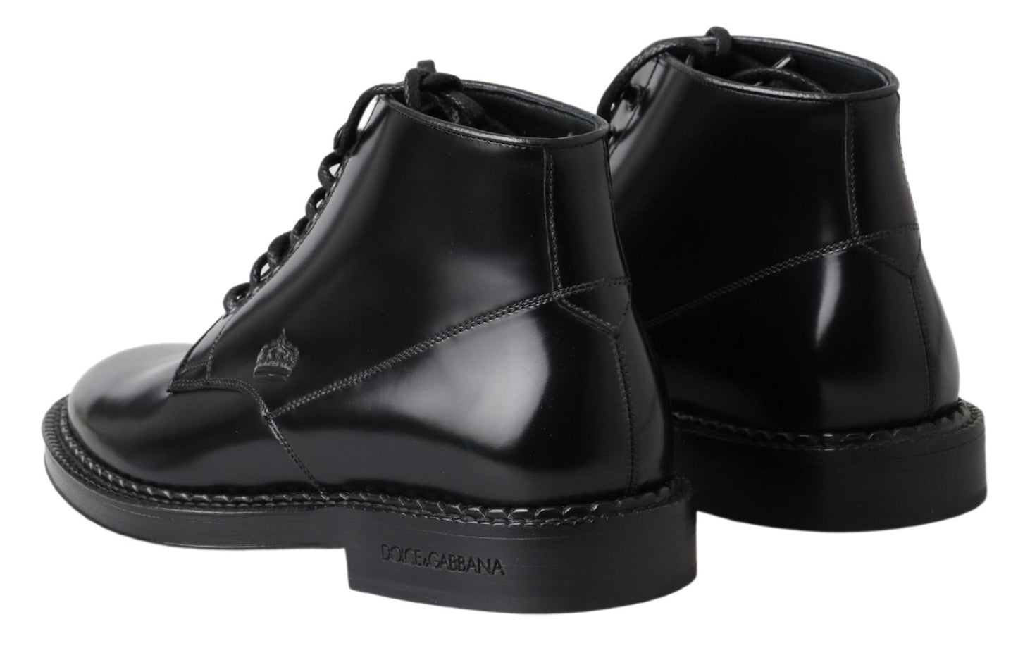Dolce & Gabbana Schwarze Leder Herren Kurzstiefel Schnürschuhe
