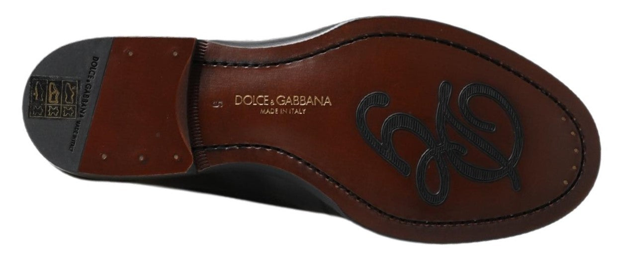 Dolce & Gabbana Schwarzes Leder Slipper Loafers Genähte Schuhe