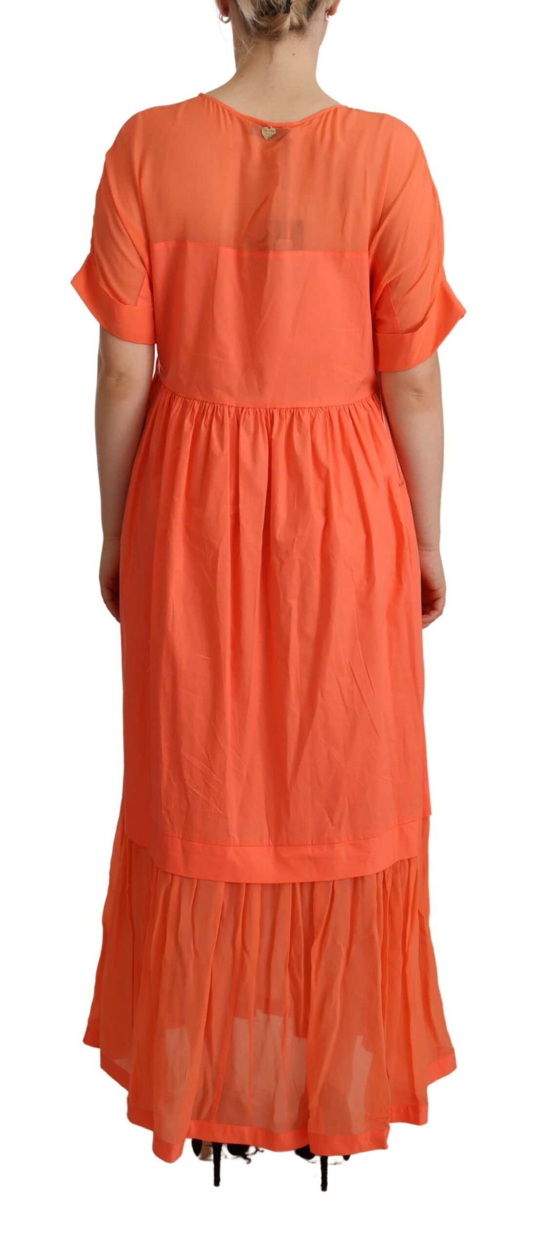 Twinset Koralle Baumwollmischung Kurze Ärmel Maxi-Shift-Kleid