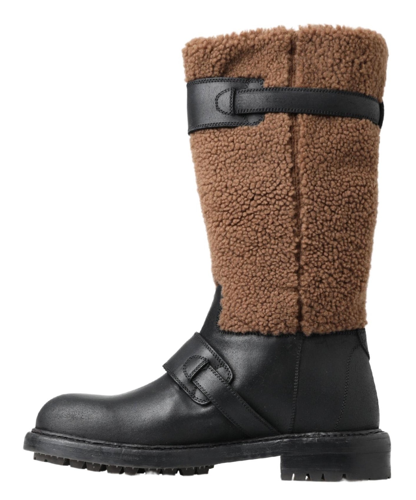 Dolce & Gabbana Schwarz Leder Braun Shearling Stiefel