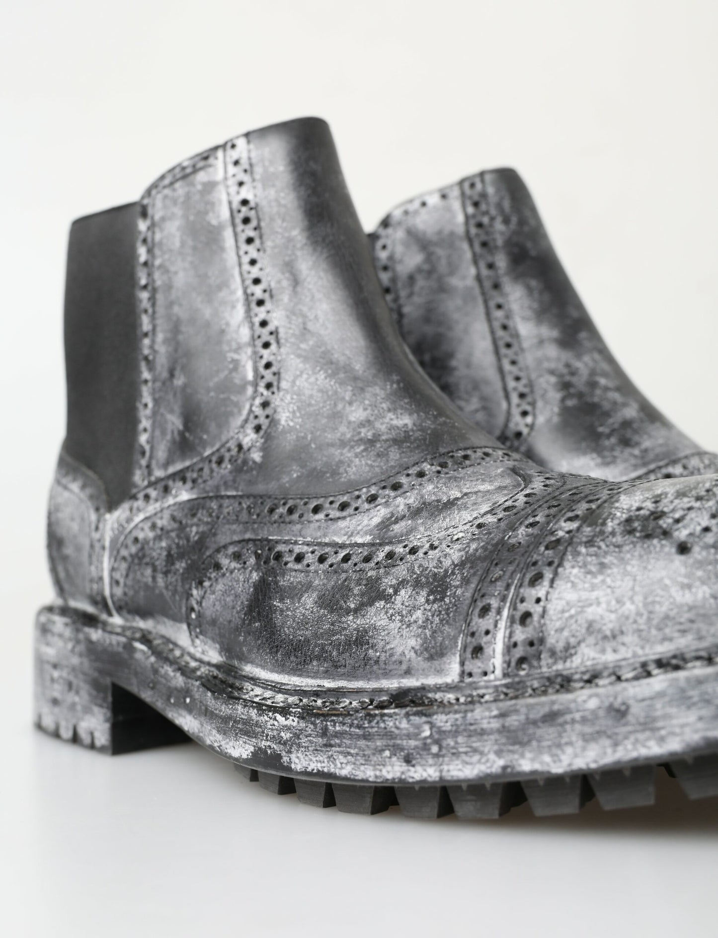 Dolce & Gabbana Schwarzgraue Lederstiefeletten