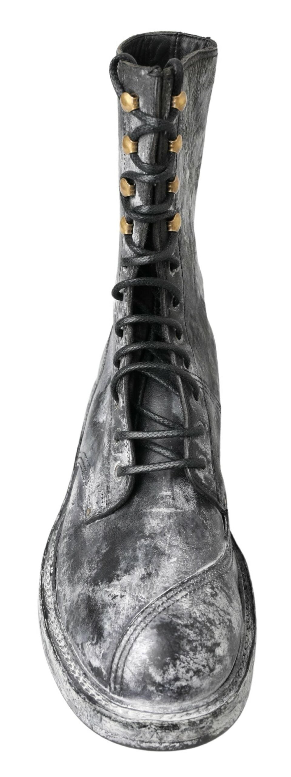 Dolce & Gabbana Schwarz Gray Leder Mid Calf Stiefel Schuhe