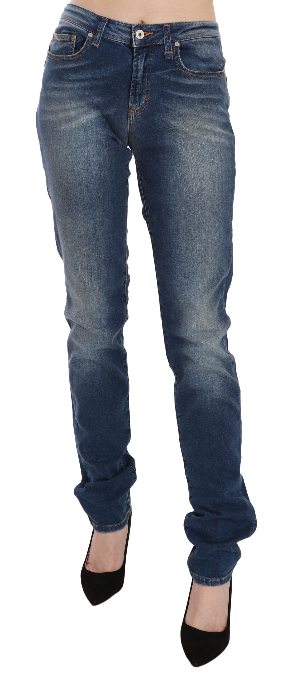 Fiorucci Blaue gewaschene Jeans mit mittlerer Taille und schmaler Passform aus Denim