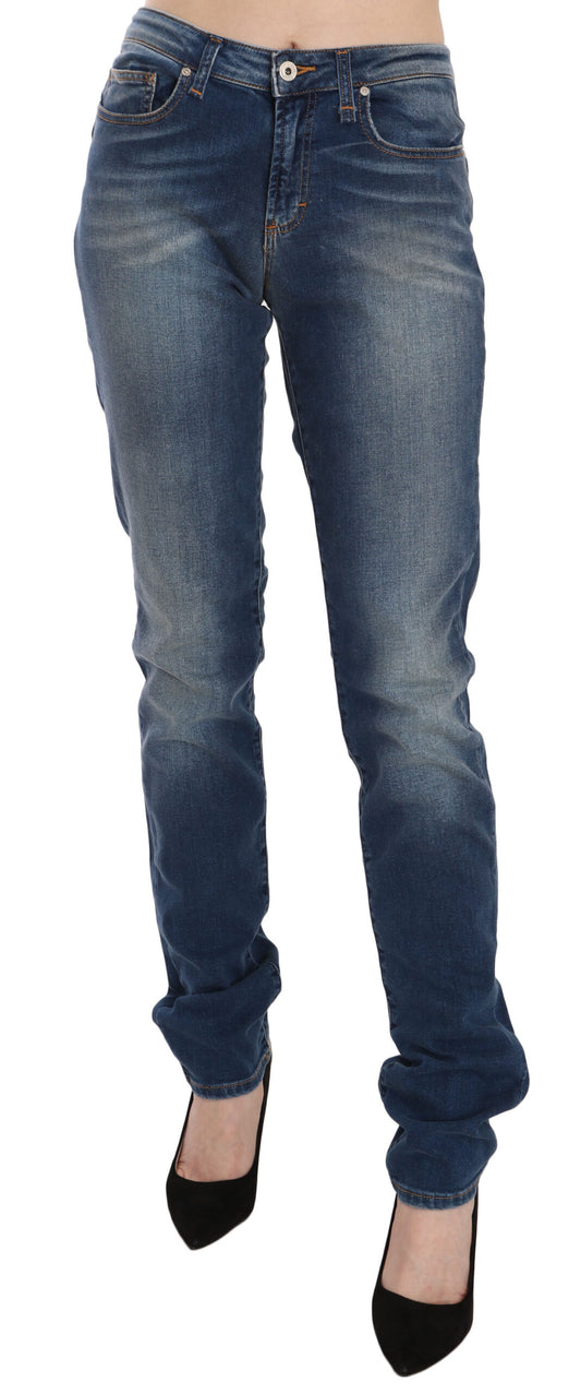 Fiorucci Blaue gewaschene Jeans mit mittlerer Taille und schmaler Passform aus Denim