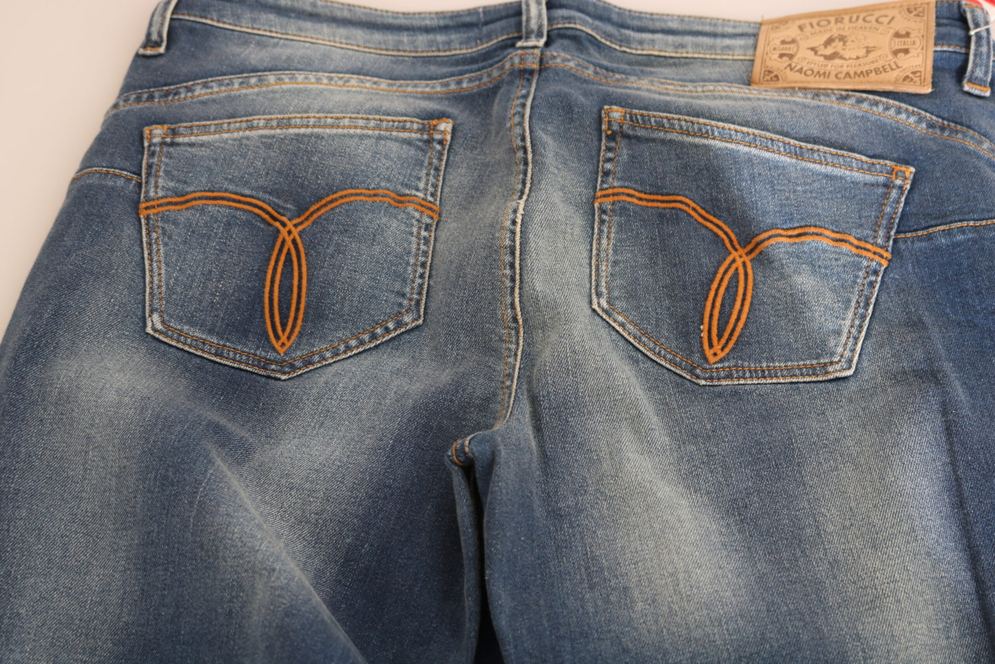 Fiorucci Blaue gewaschene Jeans mit mittlerer Taille und schmaler Passform aus Denim
