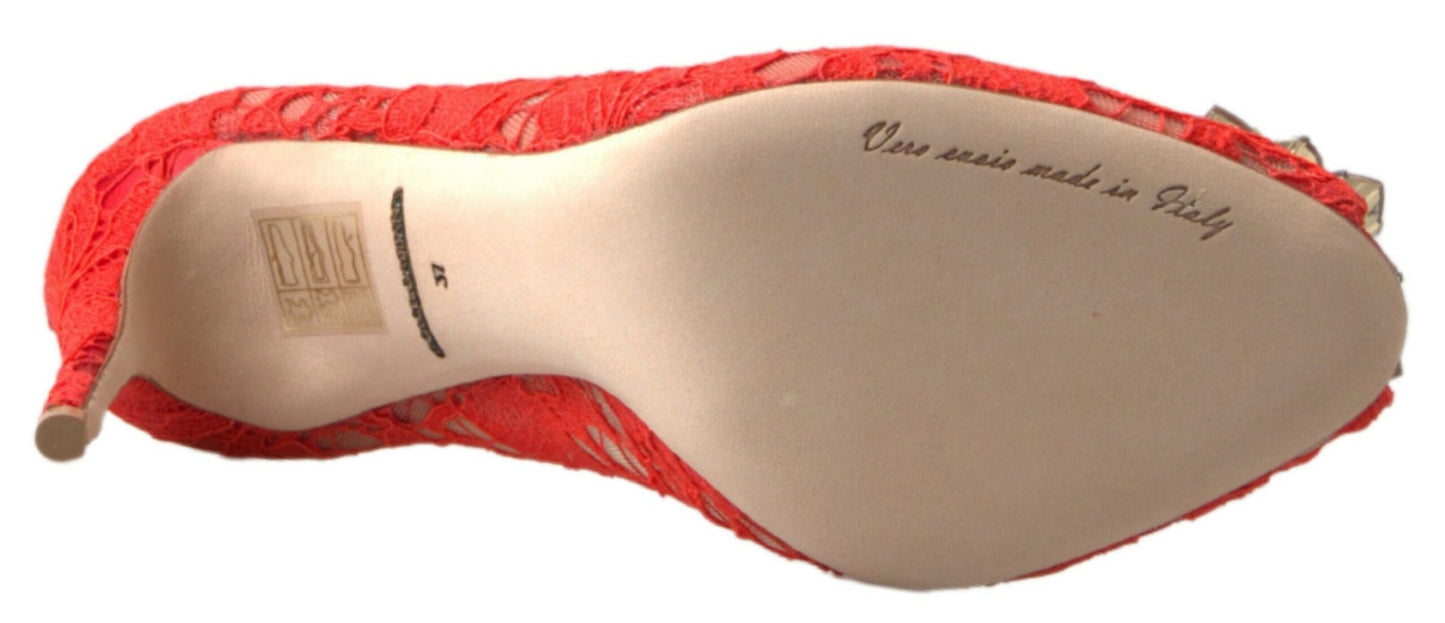 Dolce & Gabbana Rot Taormina Spitze Kristall Heels Pumps Schuhe