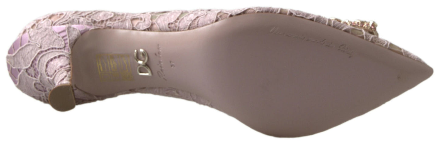 Dolce & Gabbana Rosa Floral Spitze DG Kristall Pumps Schuhe