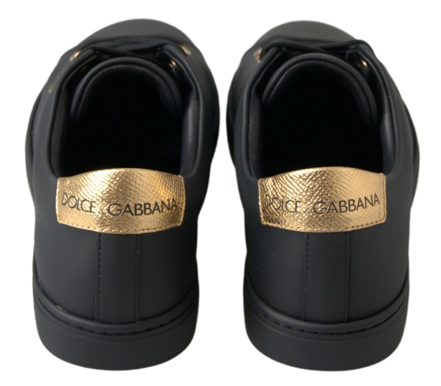 Dolce & Gabbana Schwarz Gold Leder Klassische Sneakers Schuhe
