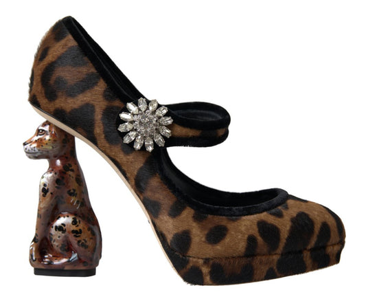 Dolce & Gabbana Schwarz Braun Kalb Leopard Absatz Mary Jane Pump Schuhe