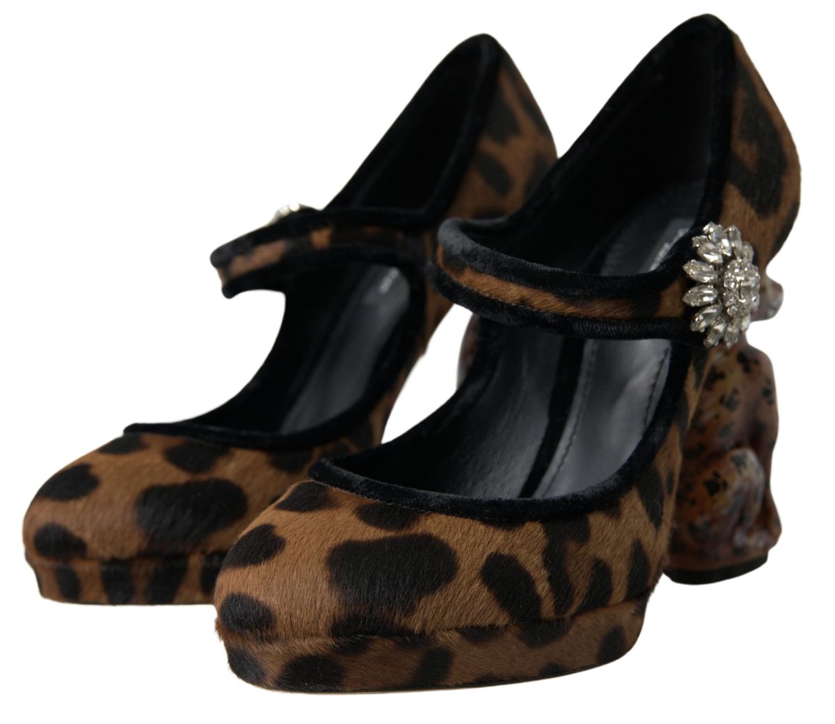Dolce & Gabbana Schwarz Braun Kalb Leopard Absatz Mary Jane Pump Schuhe