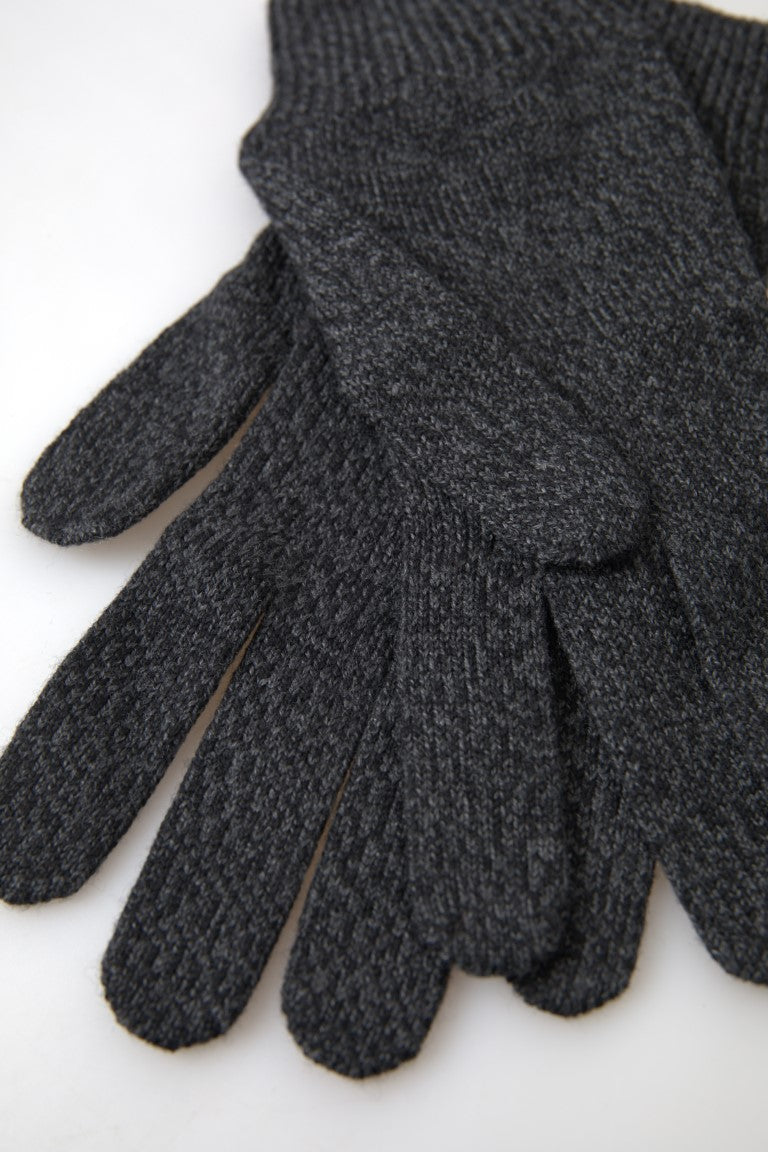 Dolce & Gabbana Graue Schurwolle stricken Hände Mitten Männer Handschuhe