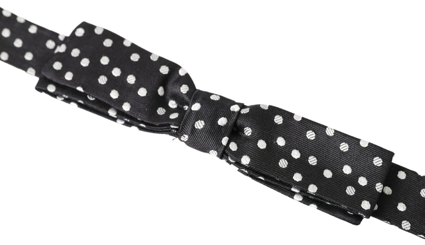 Dolce & Gabbana Schwarze Polka Dot Seide Verstellbare Männer Hals Papillon Fliege