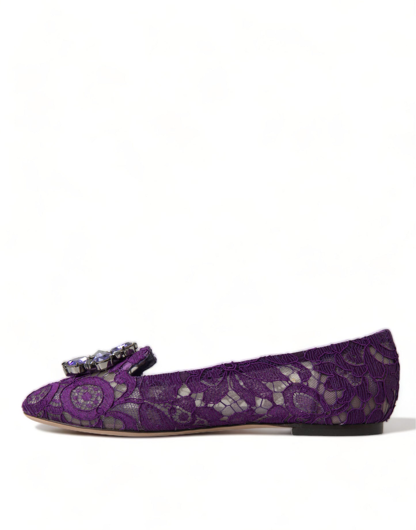 Dolce & Gabbana Lila Vally Taormina Spitze Kristalle Flats Schuhe