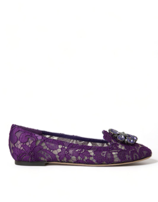 Dolce & Gabbana Lila Vally Taormina Spitze Kristalle Flats Schuhe