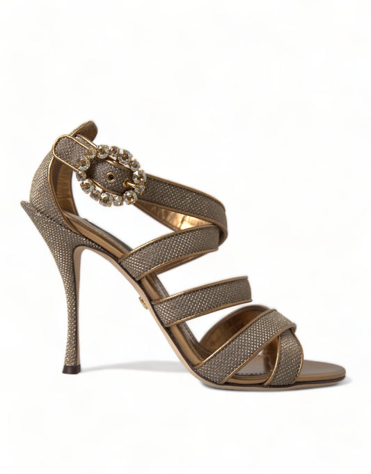 Dolce & Gabbana Bronze Crystal Strap Heels Sandalen Schuhe